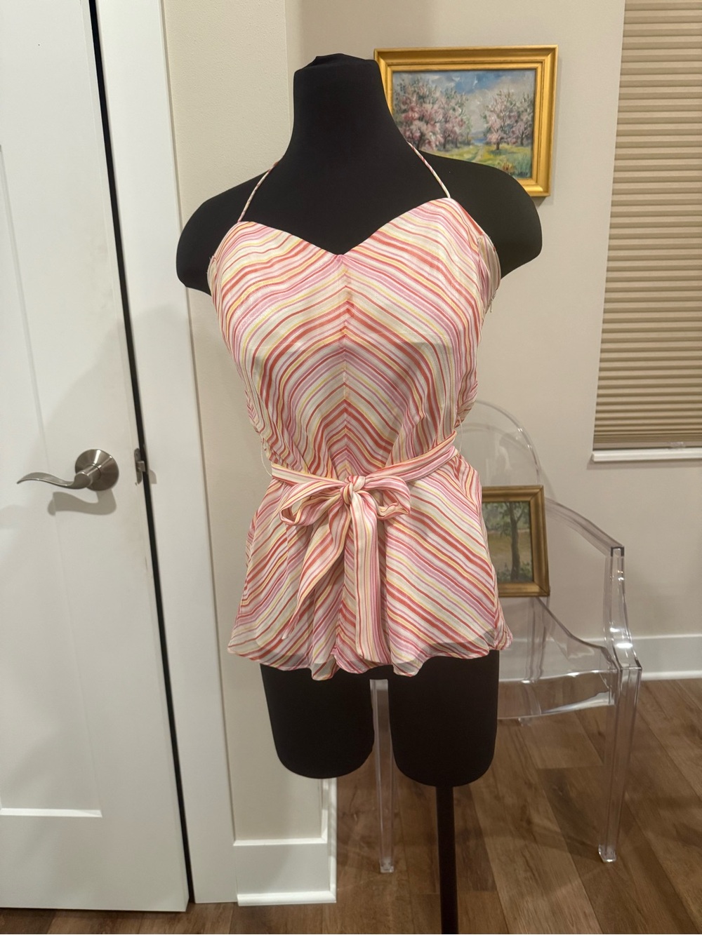Laundry by Shelli Siegel Striped Tie-Waist Halter Top